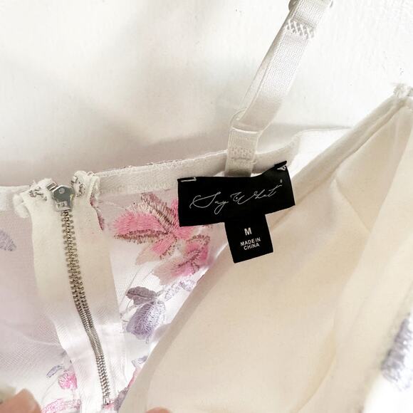 Romantic Bustier Mesh Peek-A-Boo Crop Style Top Bra Floral Embroidery Cottage M - Picture 5 of 14